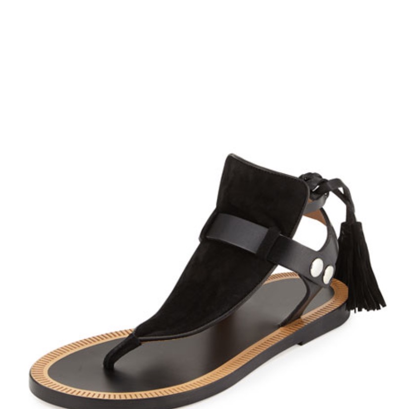 Isabel Marant Jemma Flat Suede Black Tassel Sandal Nwt